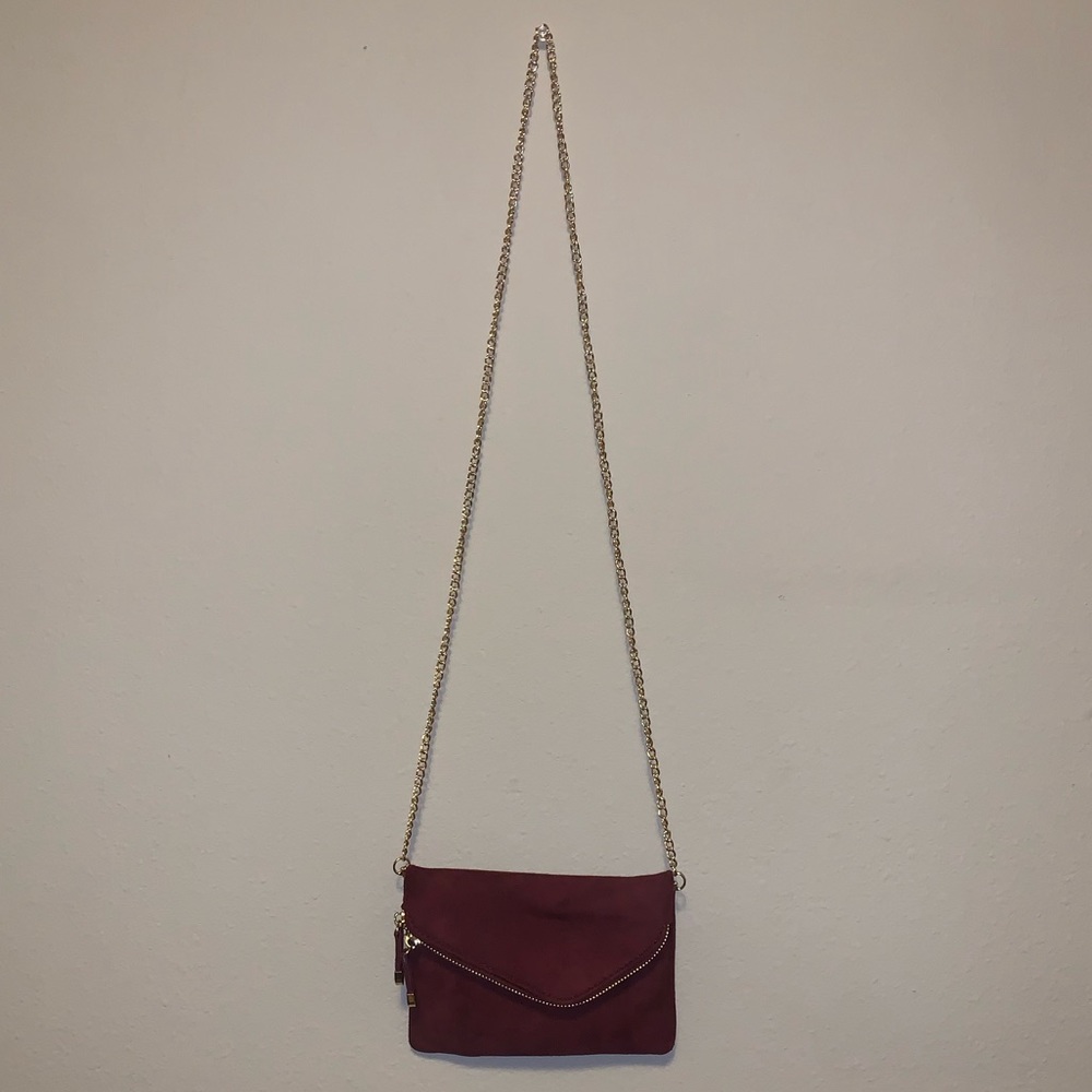 Suede Burgundy Assymetrical Purse with Chain Strap